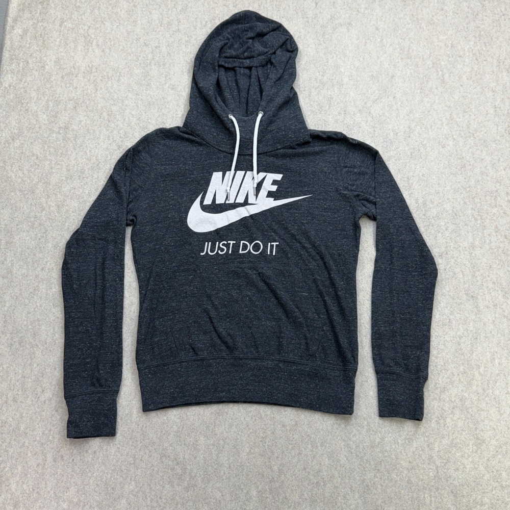 Vintage Nike Hoodie Womens M Gray Y2K Just Do It Athleisure Sporty Streetwear